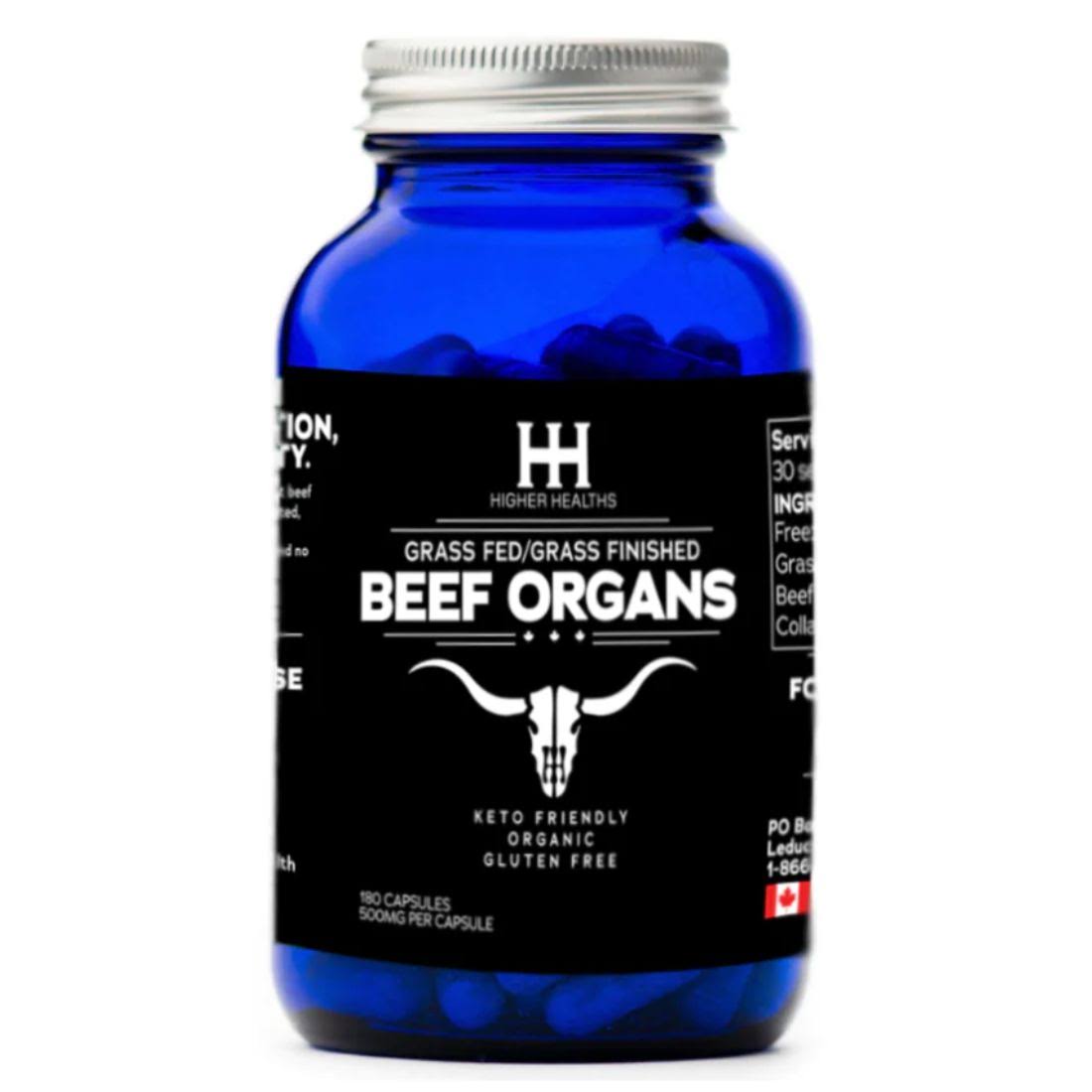 Higher Healths Grass-Fed Beef Organs 500mg, 180 Capsules