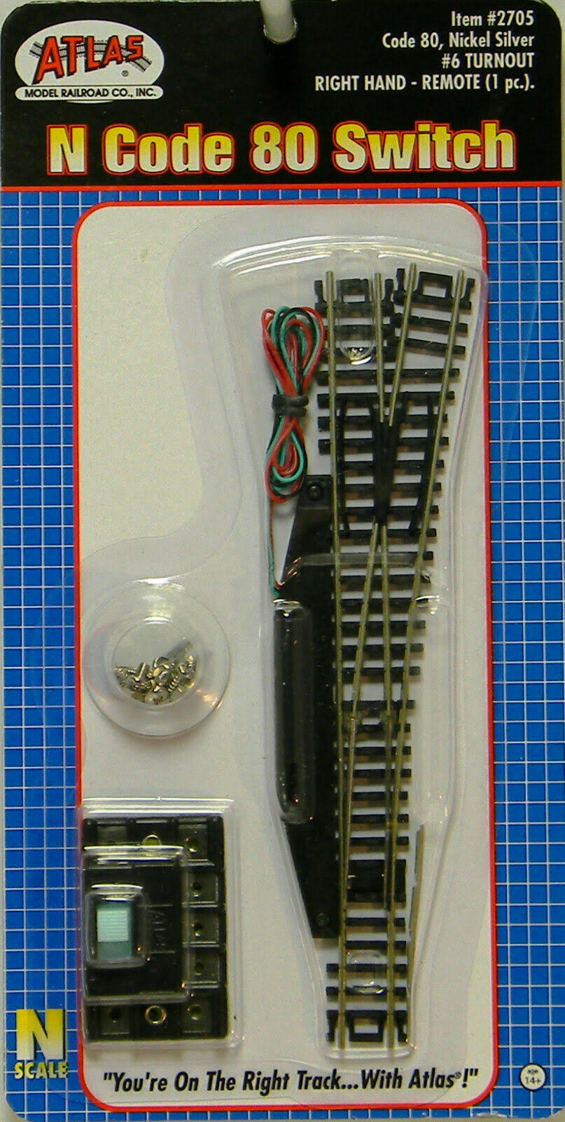 Atlas 2705 N Scale Code 80 Remote Switch - #6, Right Hand, Black