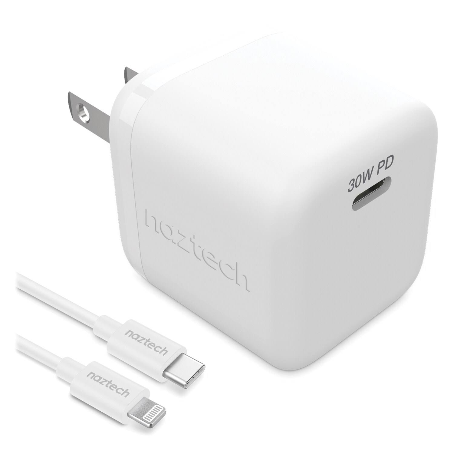 Naztech 15544 30W PD Wall Charger + USB-C to MFi Cable 6ft White