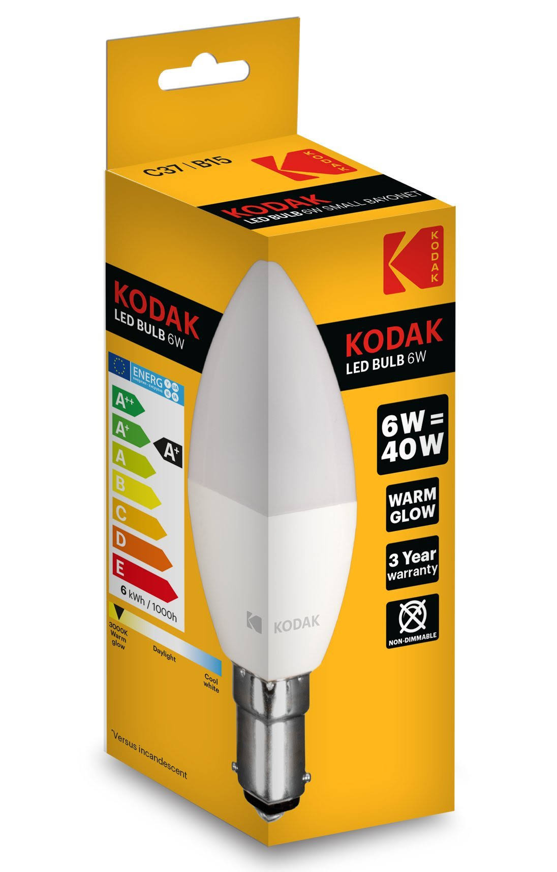 Kodak LED Candle Bulb B15 6w=40w Warm White