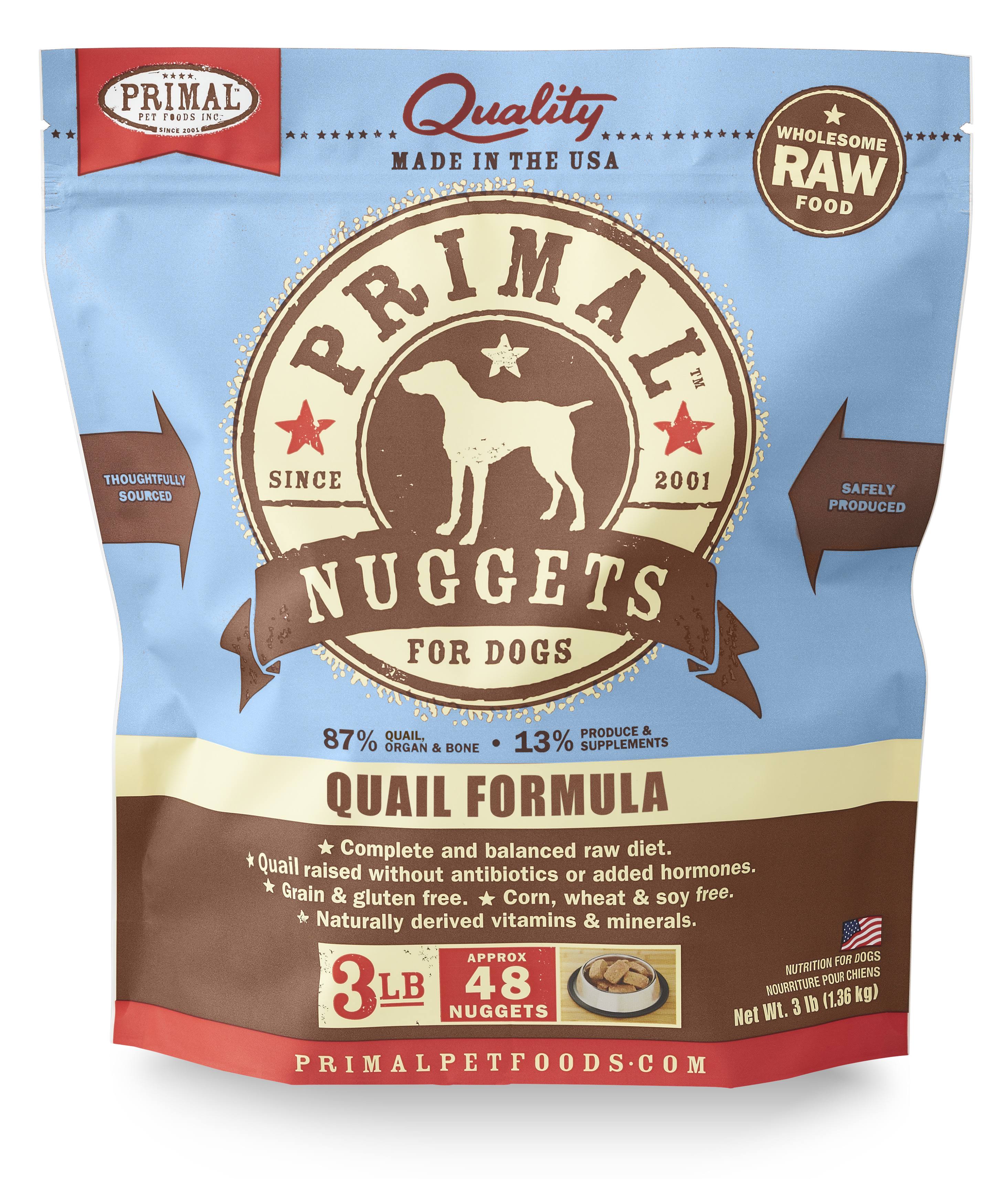 Primal Raw Frozen Nuggets Quail Formula Dog Food, 3lb