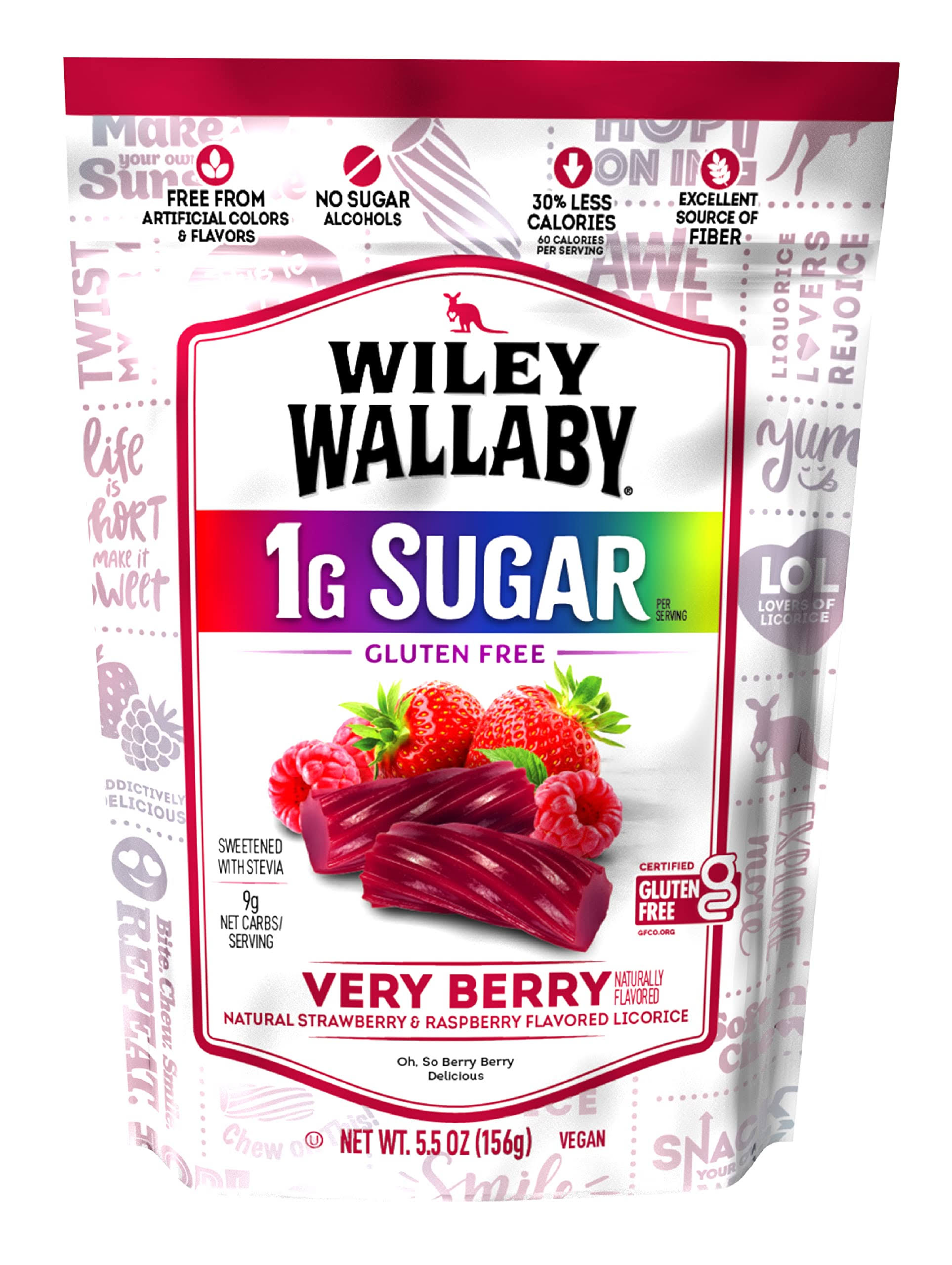 Wiley Wallaby 5.5 Ounce Very Berry Low Sugar Gluten Free Gourmet Australian Style Soft & Chewy Licorice Candy Twists (5.5 Ounce (Pack of 1))