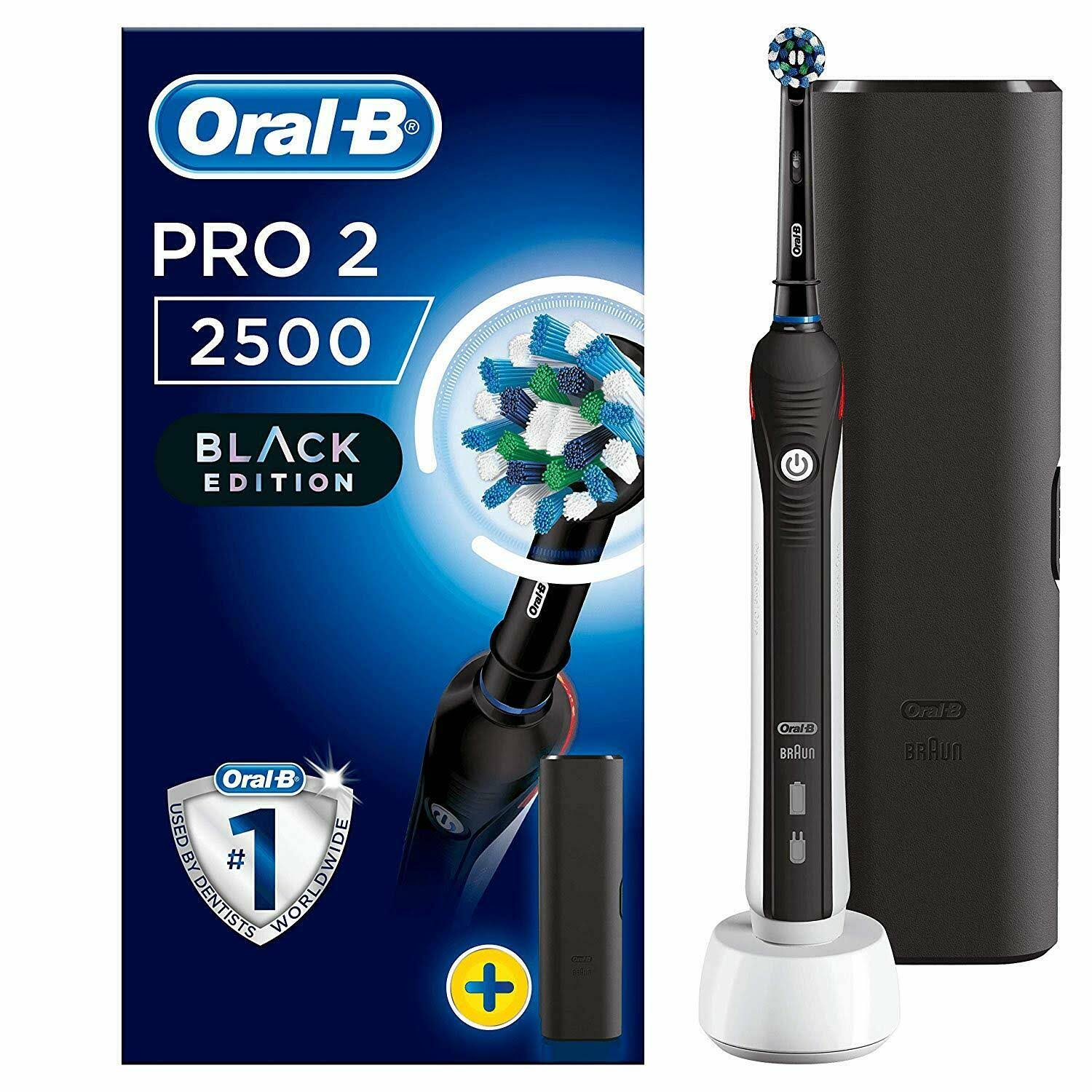 Oral-B Pro 2 2500N CrossAction Electric Toothbrush - with Travel Case, Black