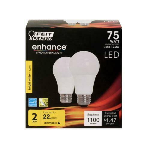 Feit Electric A19 Dimmable CEC Title 24 Compliant Led Energy Star 90+ CRI Light Bulb - Bright White, 75w, 2pk