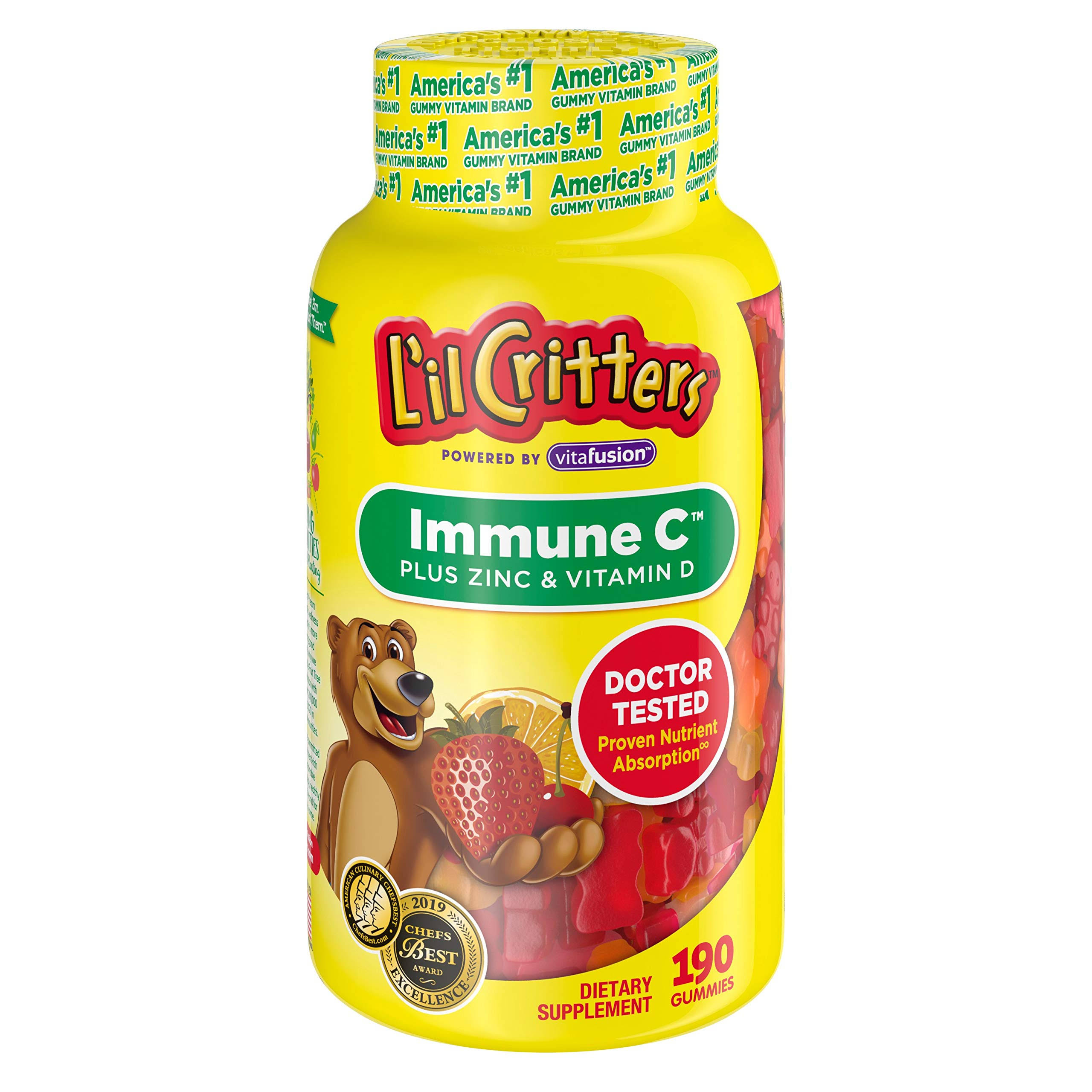 L'il Critters Immune C Plus Zinc and Echinacea Gummies Dietary Supplement - Natural Fruit Flavors, 190pk