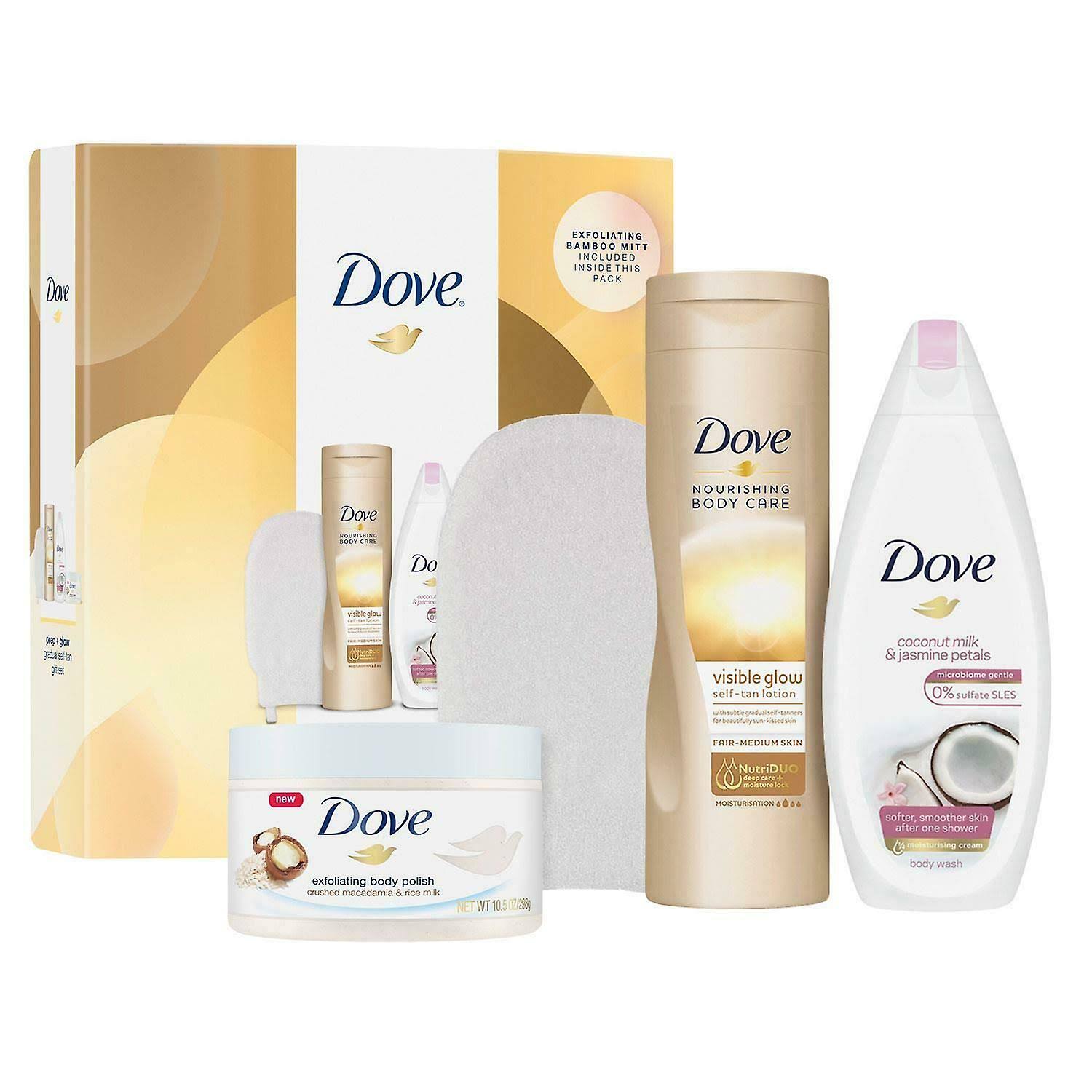 Dove Glow & Gradual Tan Gift & For Women & Mums, Collection Set & Body Mitt