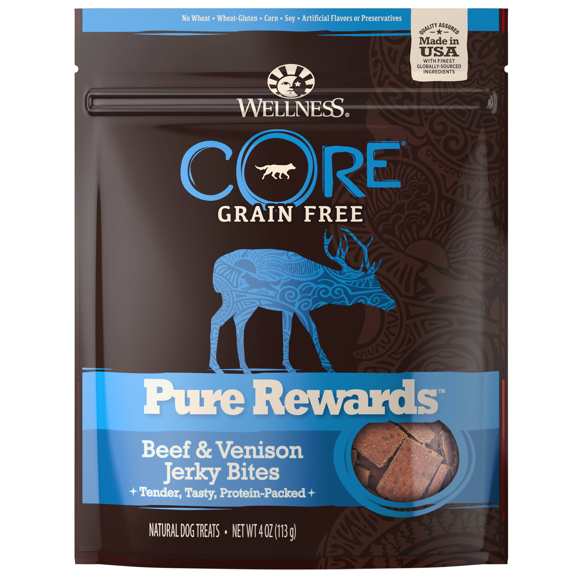 Wellness Core Pure Rewards Natural Grain Free Dog Treats - Beef and Venison Jerky Bites, 4oz