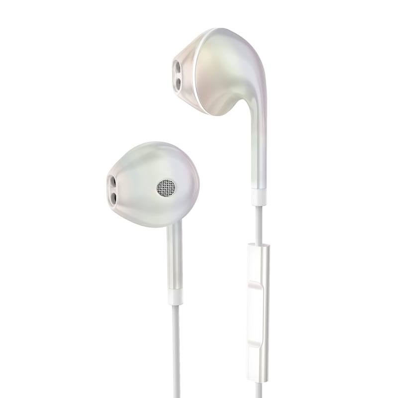 at Home Wired Metallic Earbud W Mic Wh, White, 4.0"l x 6.3"H x 1.2"W