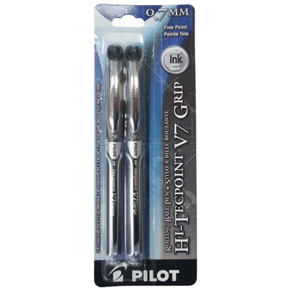 Pilot Hi-Tecpoint Rollerball Pens, Grip, V7, Black, 2 Pack