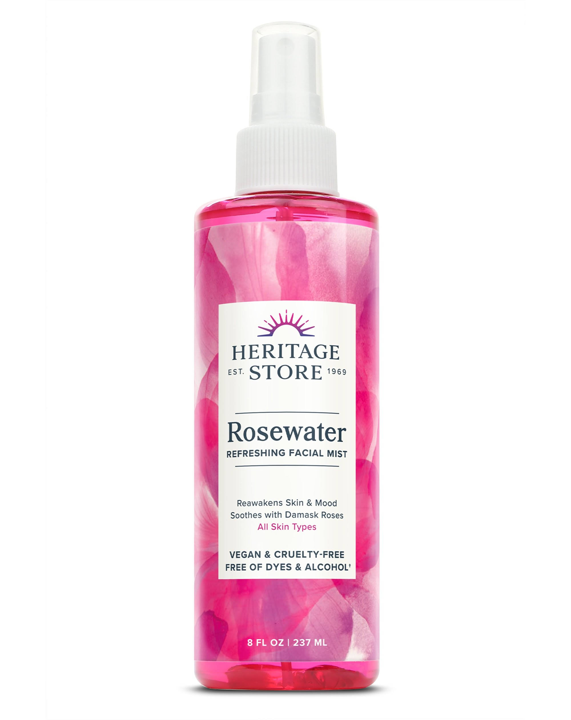 Heritage Store Rosewater Atomizer Mist Sprayer Rose Petals 8 fl oz