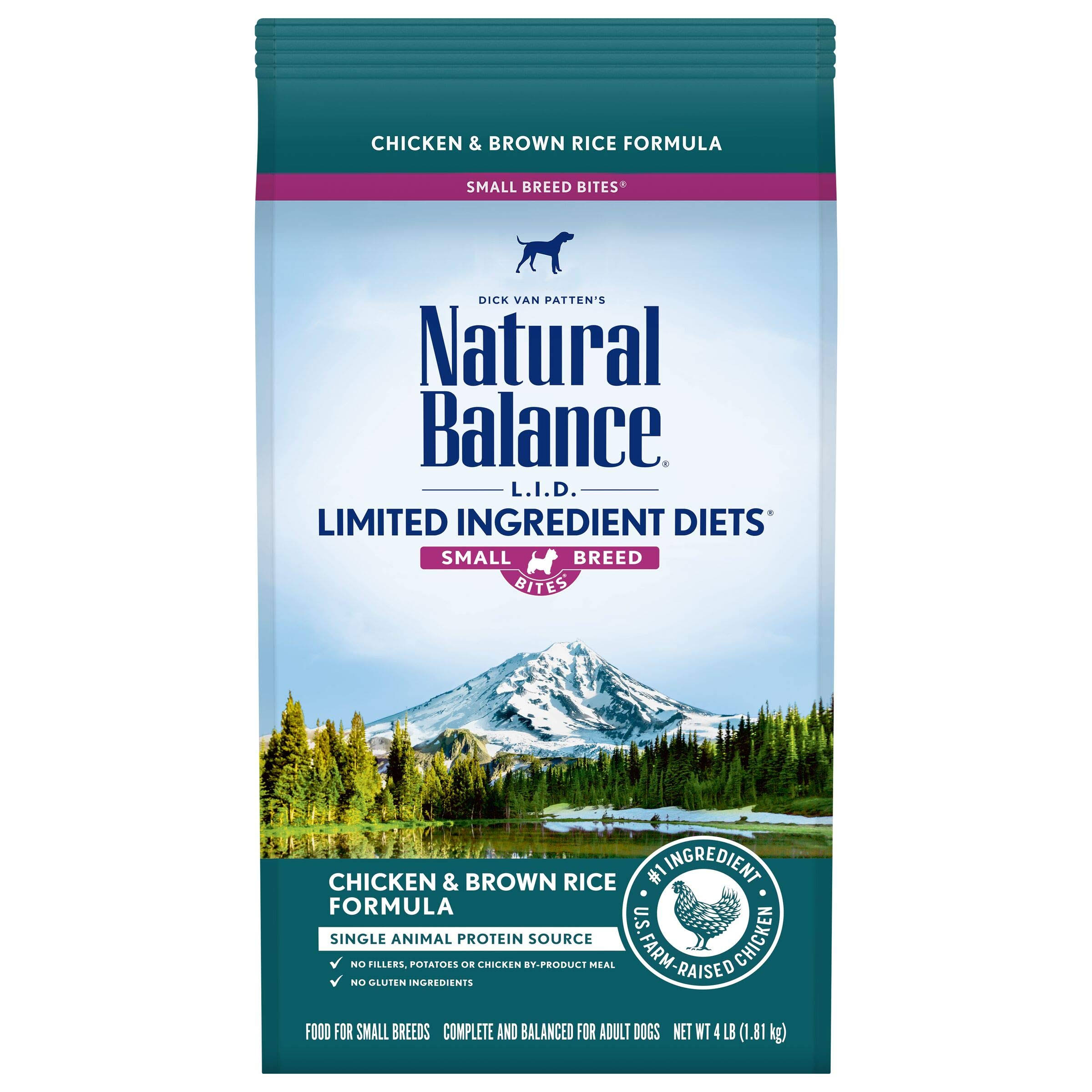Natural Balance L.I.D. Limited Ingredient Diets Dog Food, Chicken & Brown Rice Formula, Small Breed Bites - 4 lb