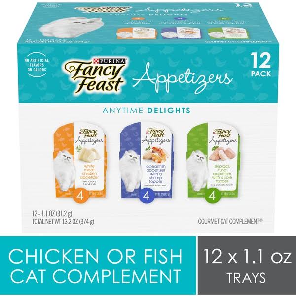 Fancy Feast Appetizers Cat Complement, Gourmet, Assorted, 12 Pack - 12 pack, 1.1 oz pack