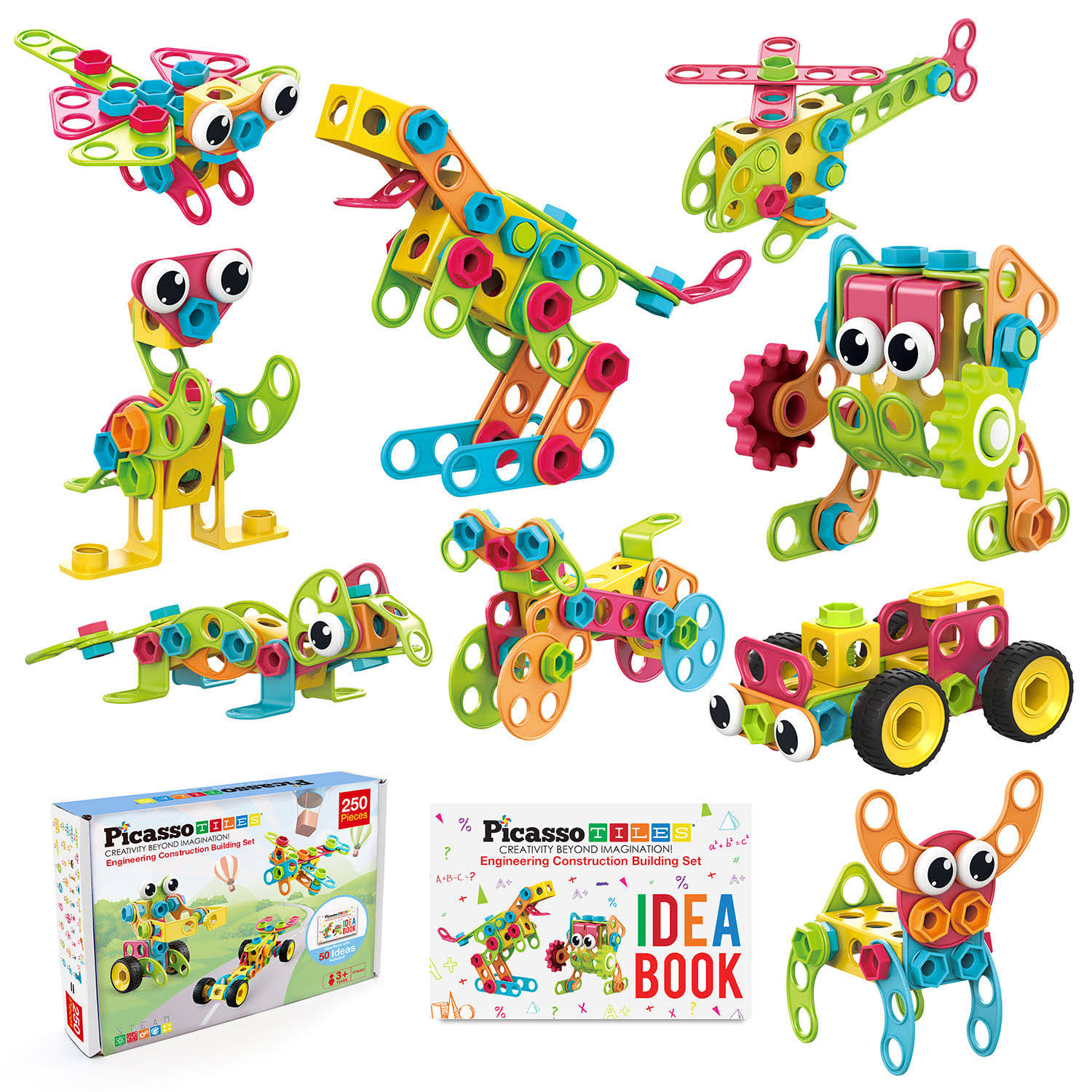 PicassoTiles Stem Learning Toys 250 Piece Building Block Kids Construc