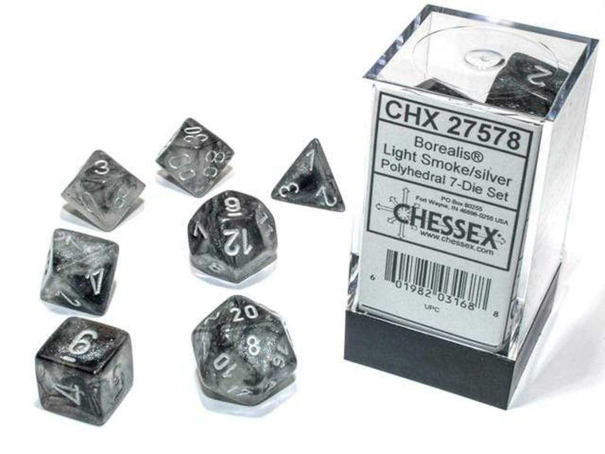 Chessex Borealis Polyhedral Light Smoke / Silver Luminary - 7 Die Set