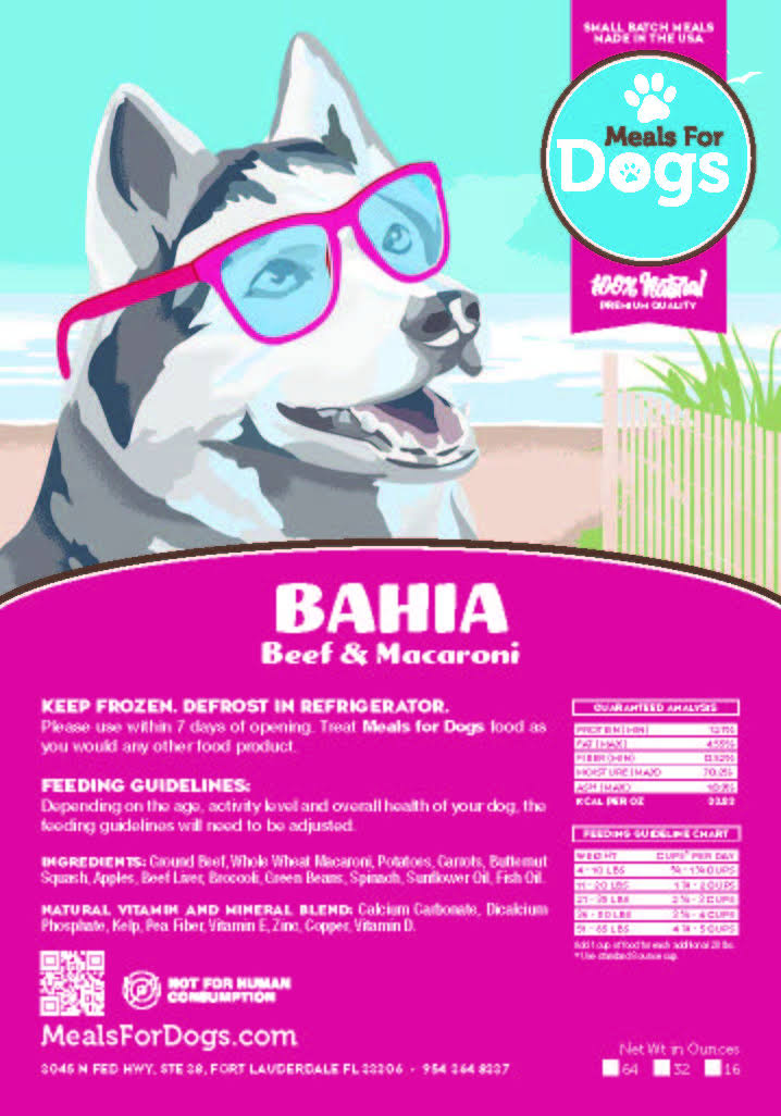 Bahia Beef & Macaroni Dog Food | Meals for Dogs ft. Lauderdale fl 32 oz.