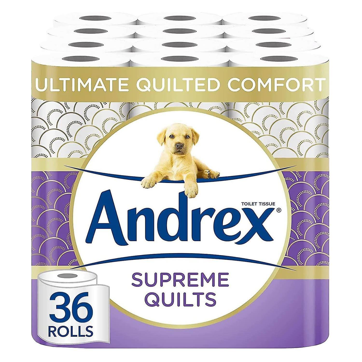 Andrex Toilet Rolls x108 Supreme Quilts Fragrance-Free 3 Ply Toilet Paper White