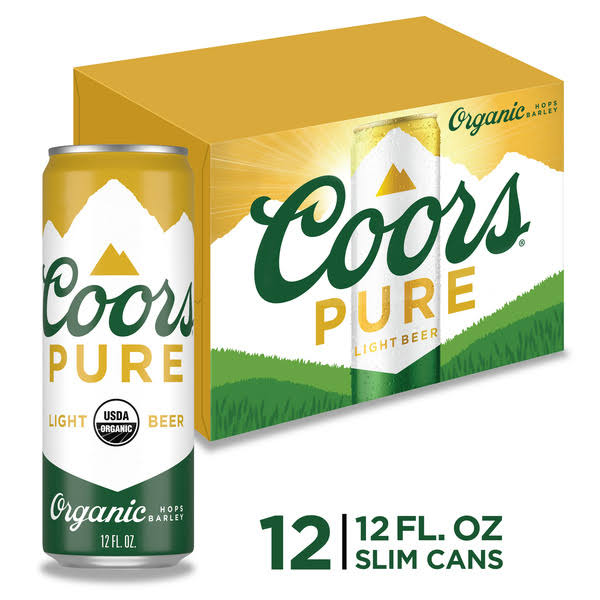 Coors Pure Beer, Light - 12 pack, 12 fl oz slim cans