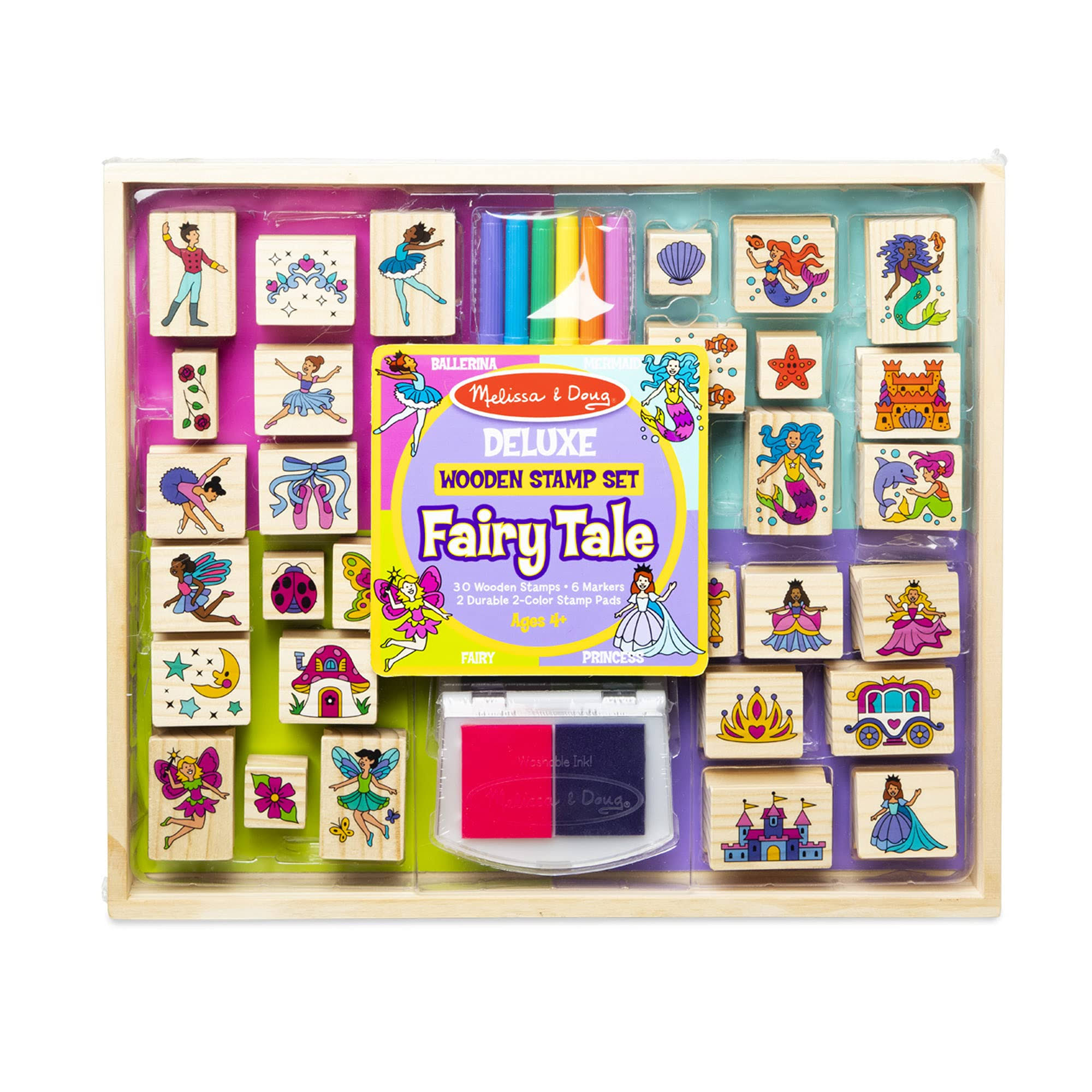 Melissa Doug Deluxe Wooden Stamp and Coloring Set Fairy Tale 30 Stamps