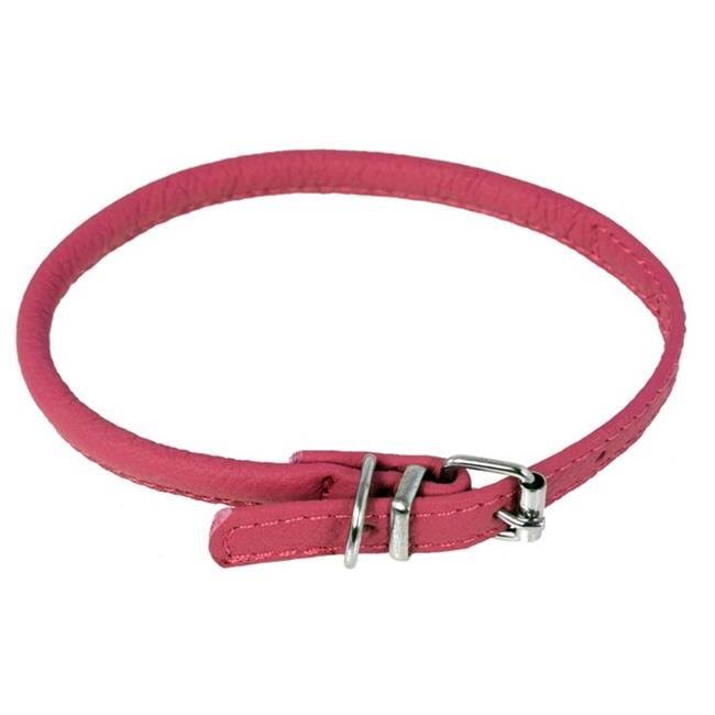 Dogline Round Leather Collar - 1/4"x8"-10", Pink