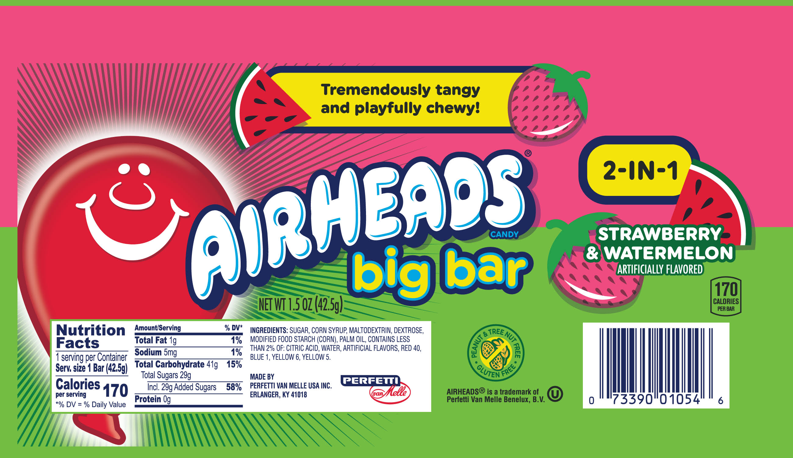 Airheads Candy, Strawberry & Watermelon, 2-in-1 Big Bar - 1.5 oz
