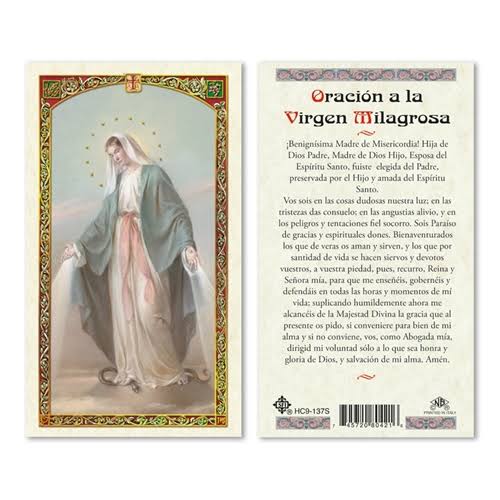 Oracion A La Virgen Milagrosa Laminated Prayer Card-Single from San Francis Imports | Discount Catholic Products