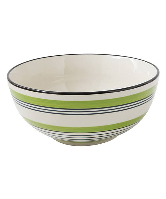 Creative Co-op Green & Black Stripe Stoneware Bowl One-Size