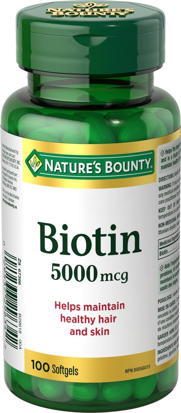 Nature's Bounty Biotin Supplement - 5000mcg, 100 Softgels