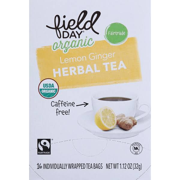 Field Day Herbal Tea, Organic, Lemon Ginger, Tea Bags