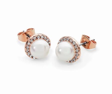 Rose Gold CZ Circle with Pearl Earrings