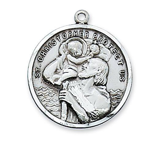 Sterling Silver St. Christopher Medal, 24 inch Chain