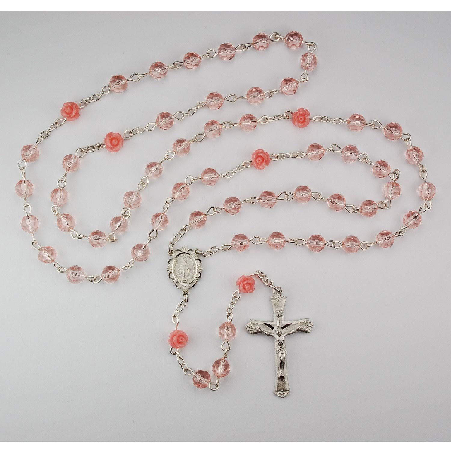 Pink Glass with Roses Rosary