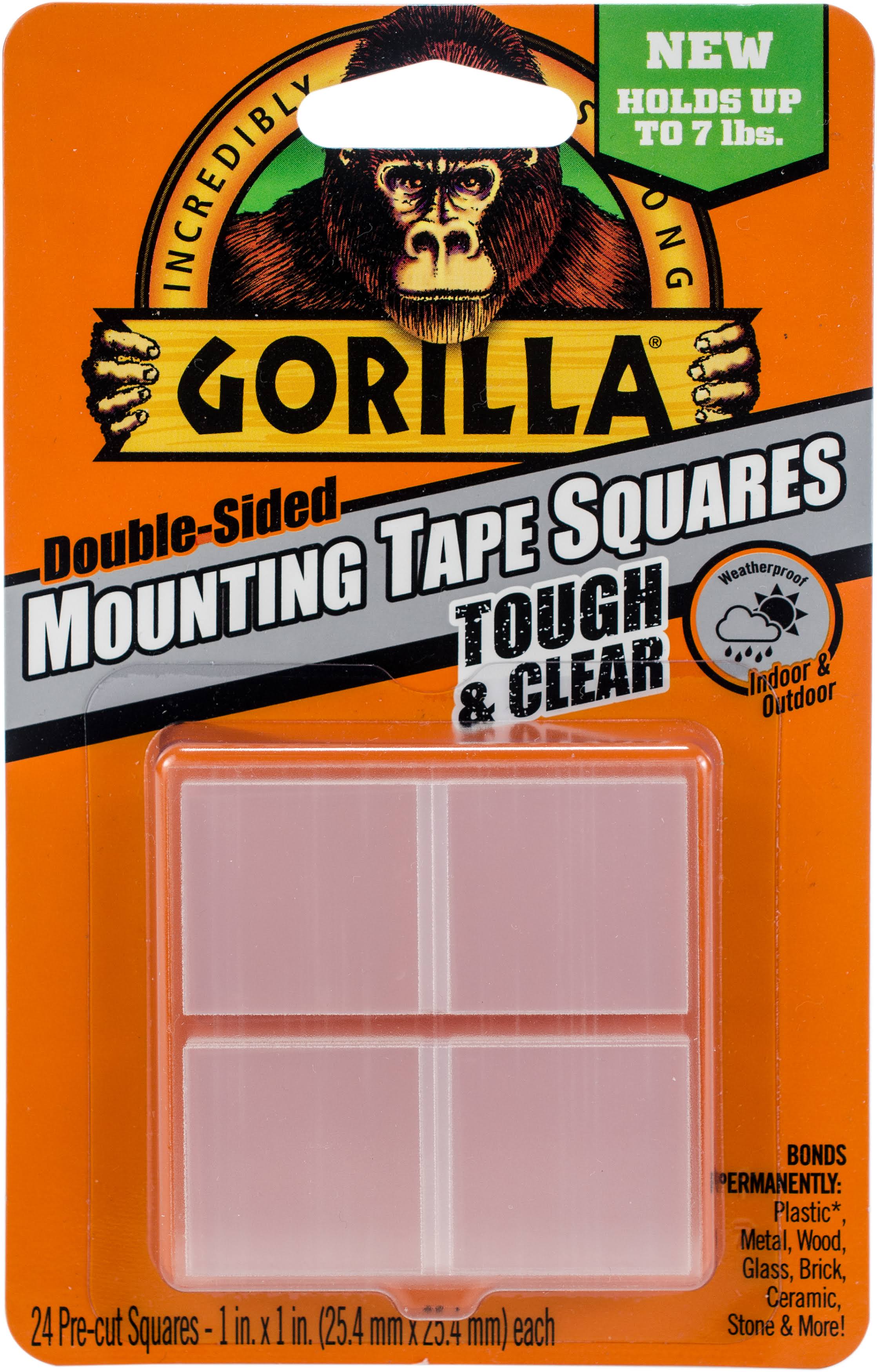 Gorilla Double-sided Mounting Tape Squares 1"x1" 24/Pkg-Clear