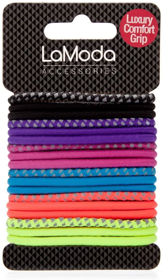 Lamoda Reflective Elasticated Comfort Grip Ponytailers, Assorted Colours per Pack, 18 per Pack