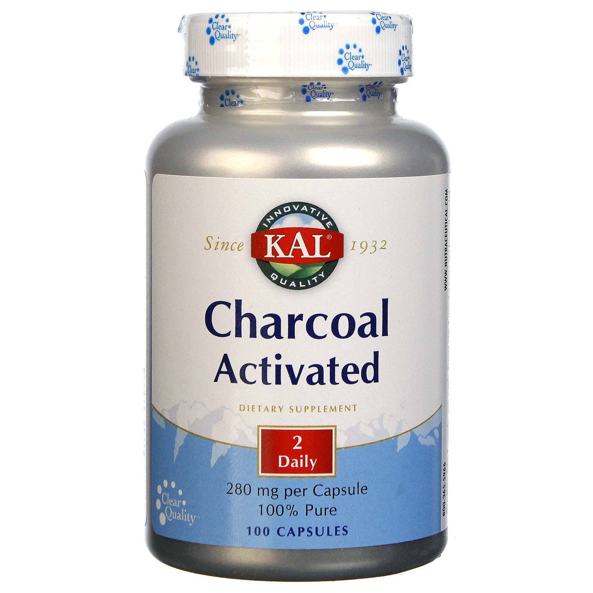Kal Charcoal Activated Dietary Supplement - 100 Capsules