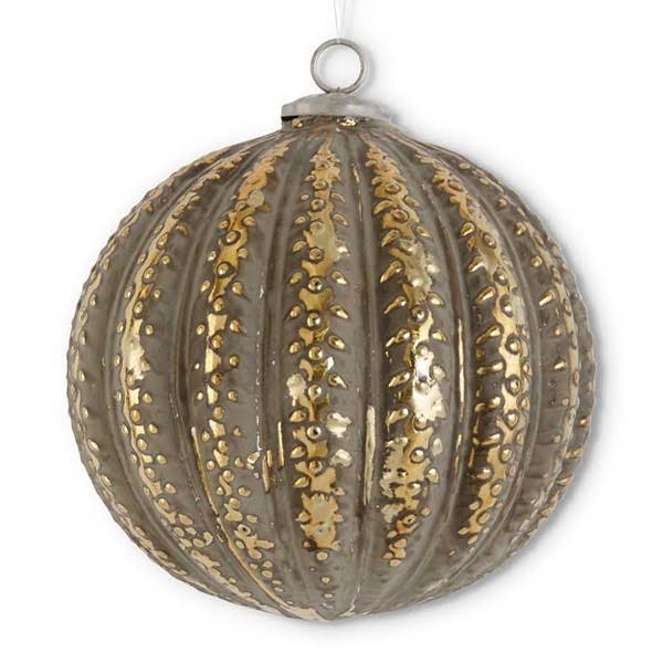 K & K Interiors 7.75" Distressed Gold Glass Embossed Ball Ornament