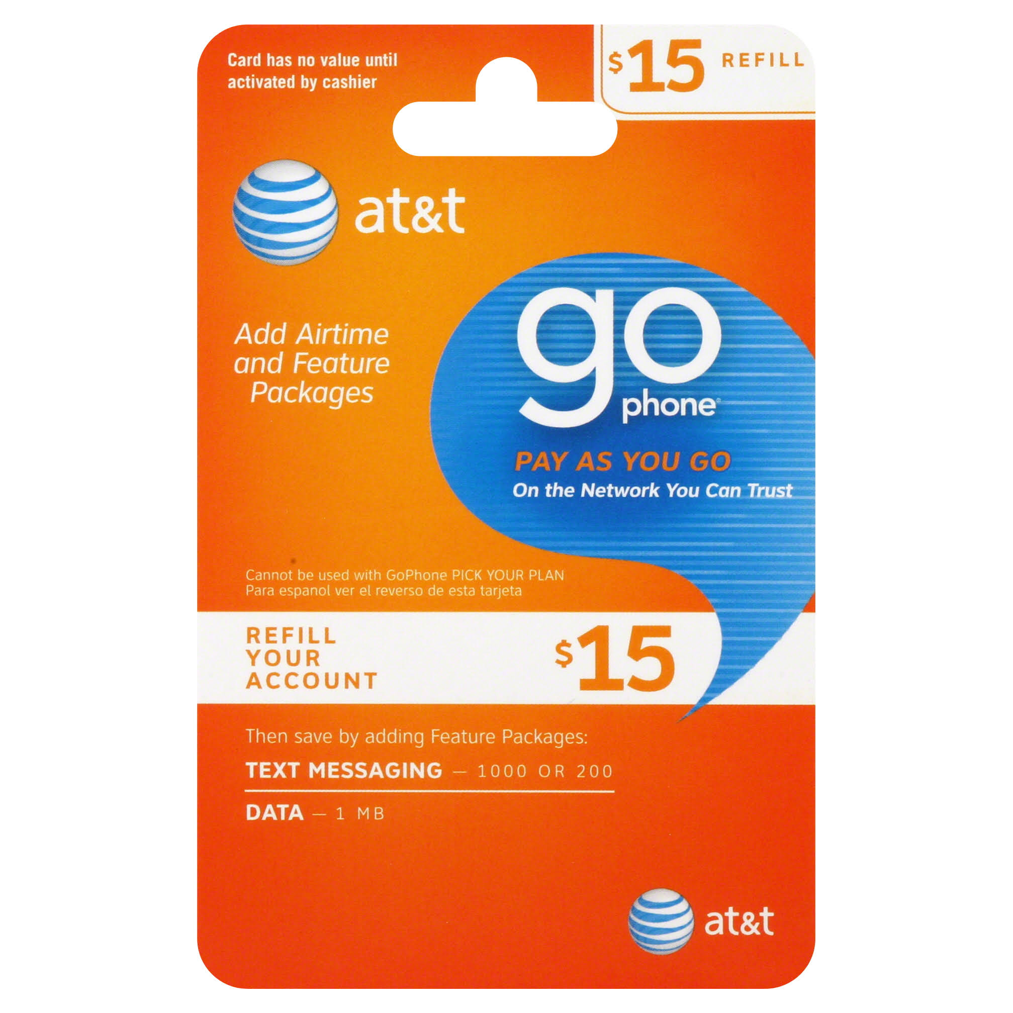 AT & T Go Phone Pay As You Go Refill Card - $15