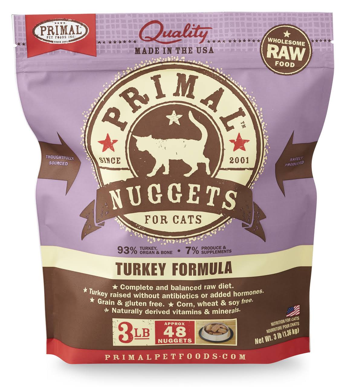 Primal Frozen Raw Turkey Nuggets for Cats 3 LB