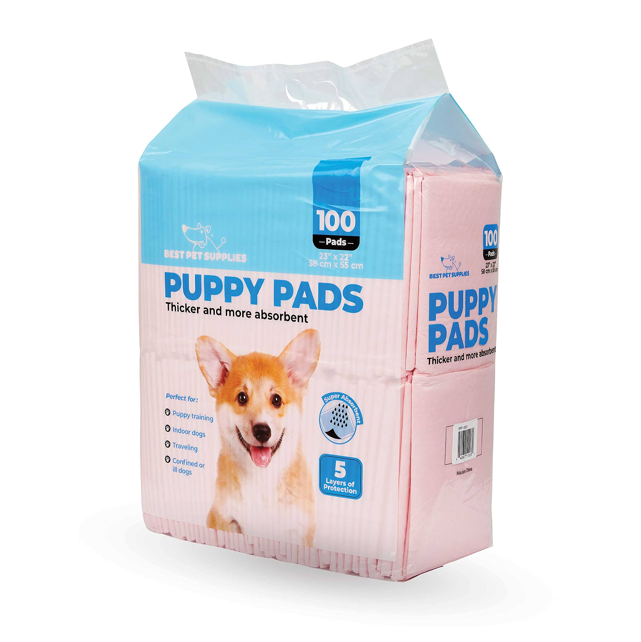 Best Pet Supplies Disposable Puppy Pads for Whelping Puppies and Training Dogs, 100 Pack, Ultra Absorbent, Leak Resistant, and Track Free for Indoor