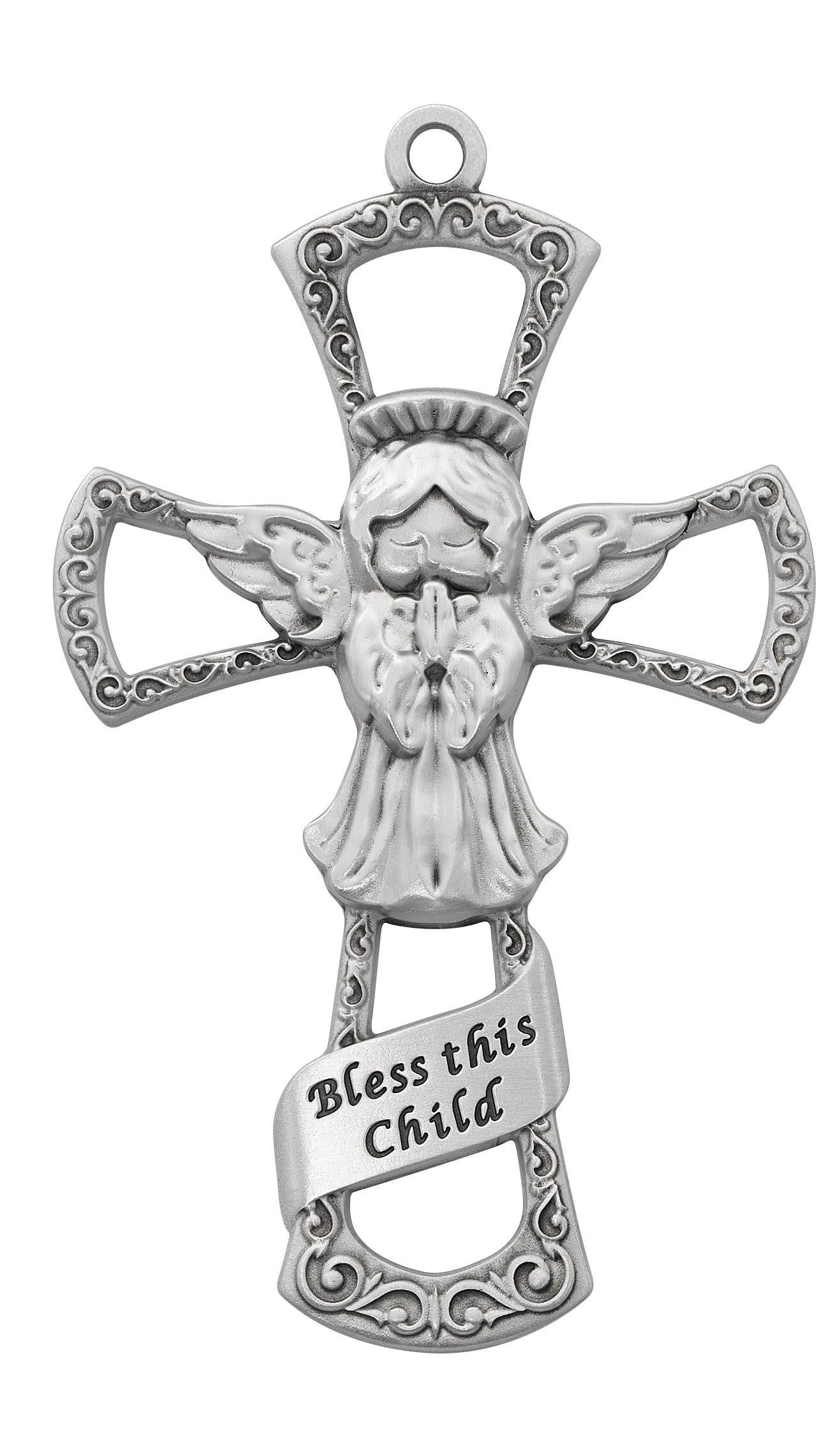 Mcvan 6" Pewter Bless This Child Angel Girl Baby Wall Cross
