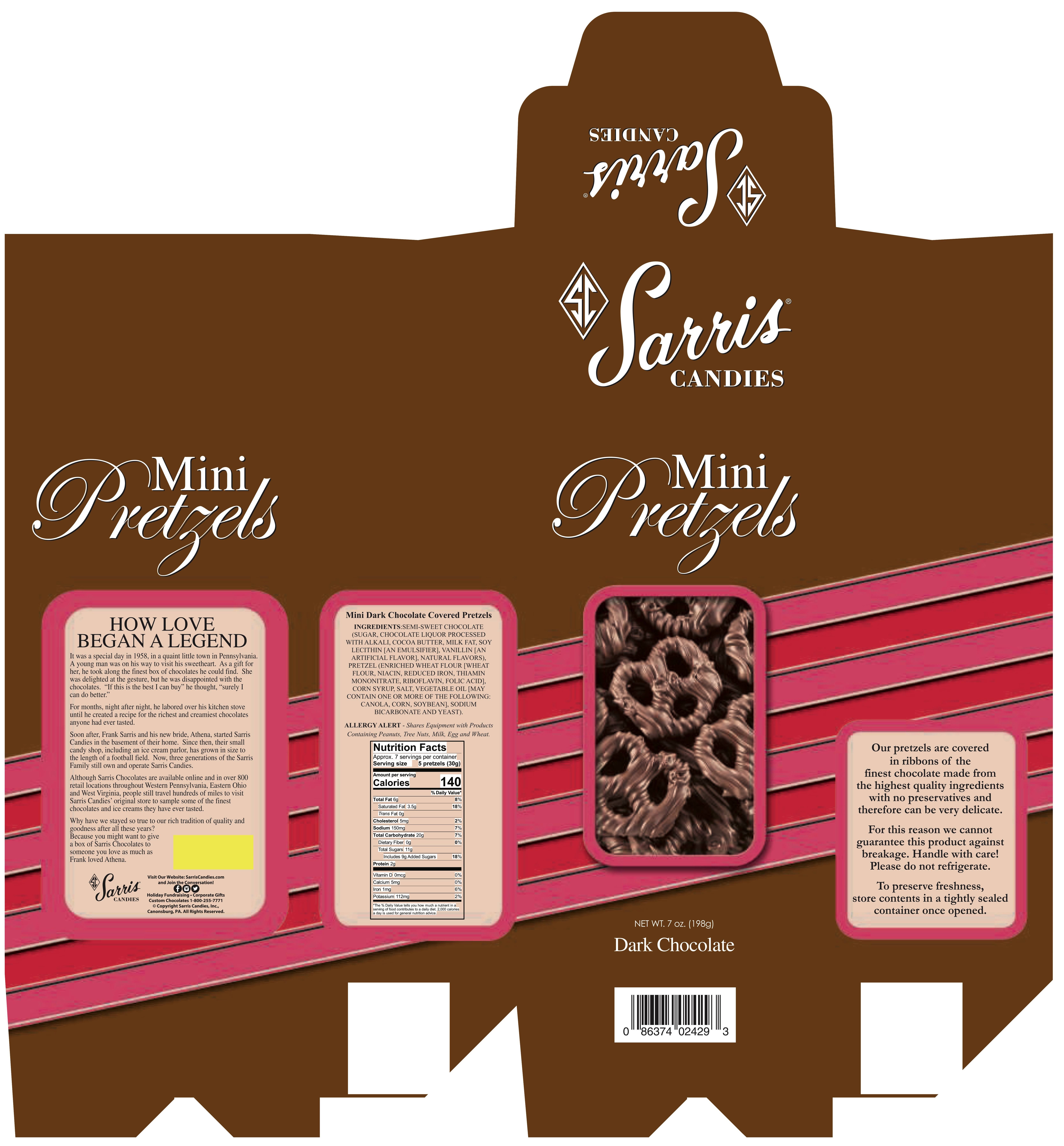 Sarris Candies Pretzels, Dark Chocolate, Mini - 7 oz