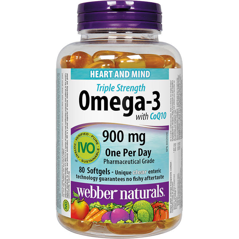 Webber Naturals Omega 3 Dietary Supplement - with CoQ10 Triple Strength, 900mg, 80ct