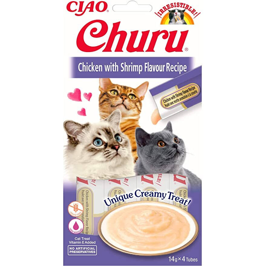 Churu Lickable Treats for Cats 4 x 14g (Chicken with Shrimp)