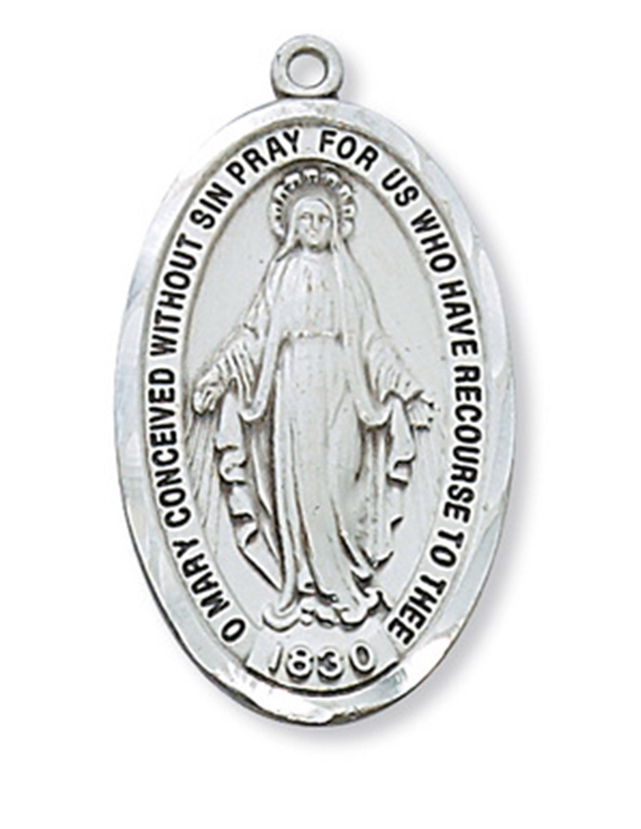 Miraculous Medal On Chain - Sterling Silver, 24"