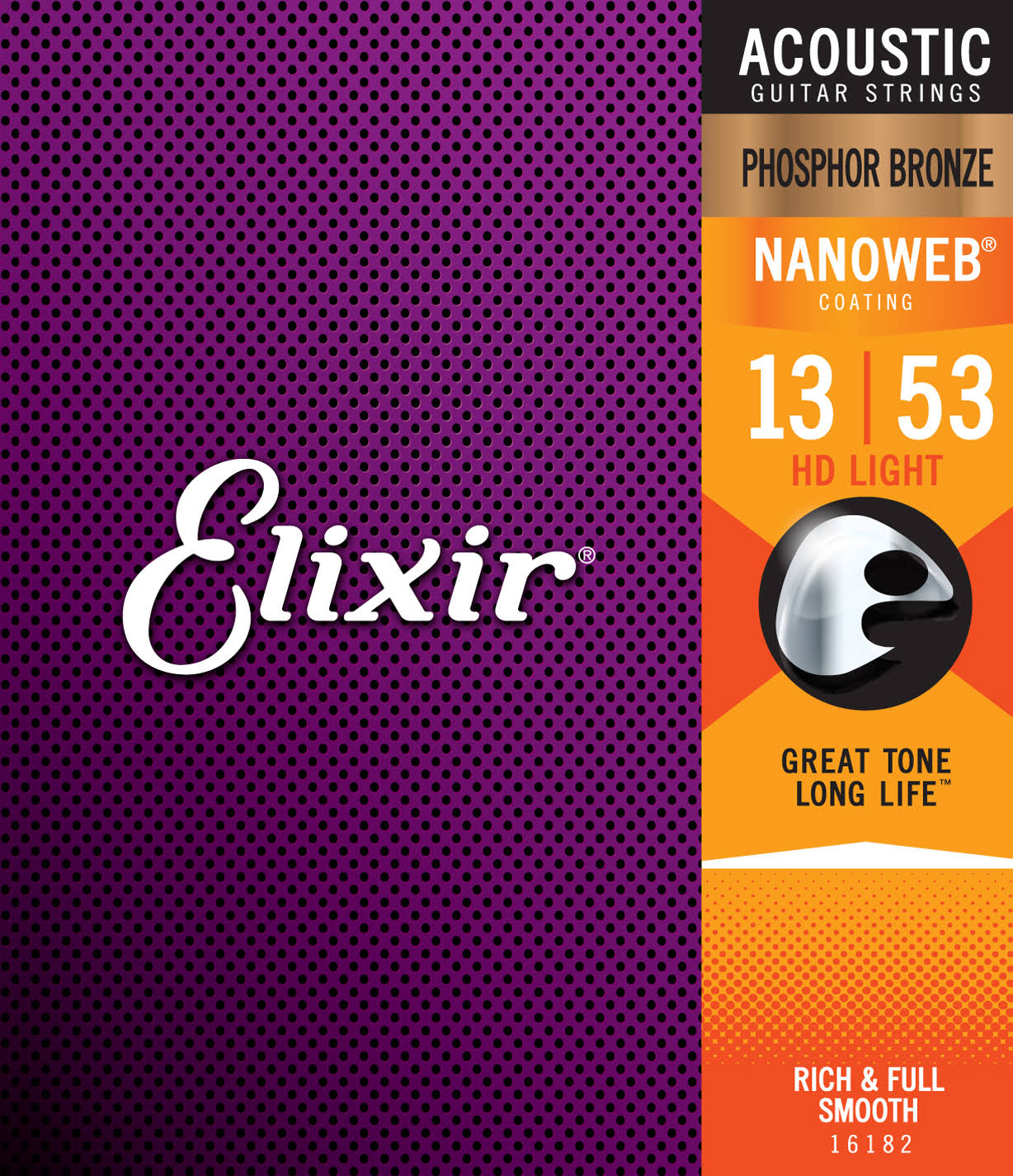 Elixir Nanoweb Phosphor Bronze Acoustic Guitar Strings - Light, .013-.053