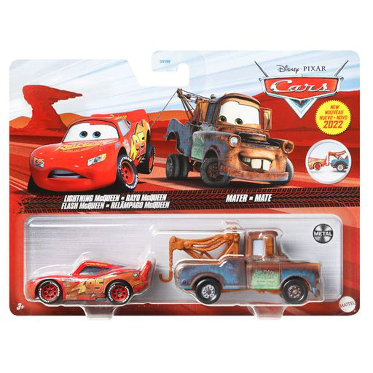 Disney Cars Toys and Pixar Cars 3, Mater & Lightning McQueen 2-Pack, 1:55 Scale Die-Cast Fan Favorite Character Vehicles for Racing and Storytelling