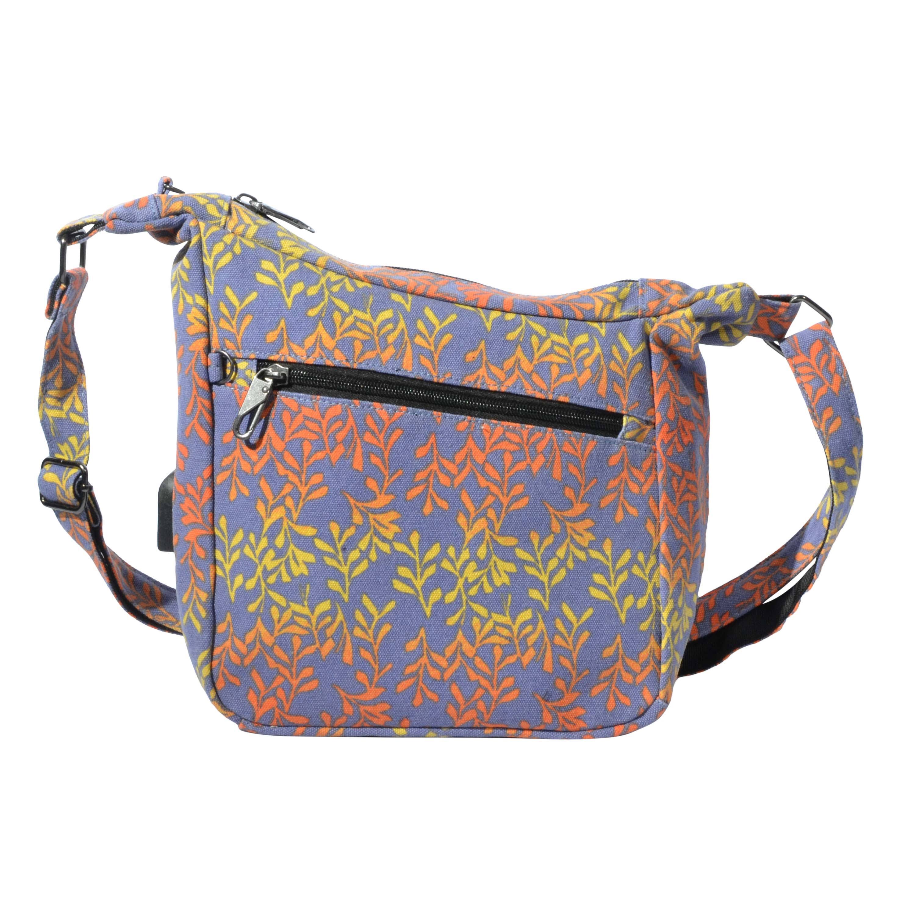 Nupouch Anti-Theft Crossbody Bag Navy Yellow Leaves