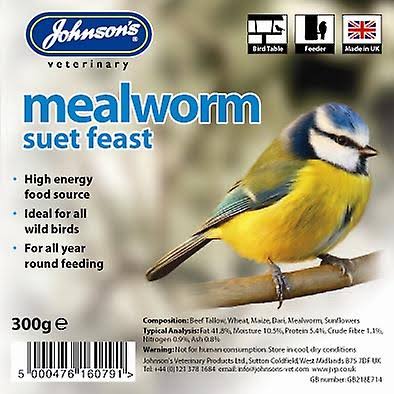 Johnson's Wild Bird Suet Tray Mealworm 300g (Pack of 8)