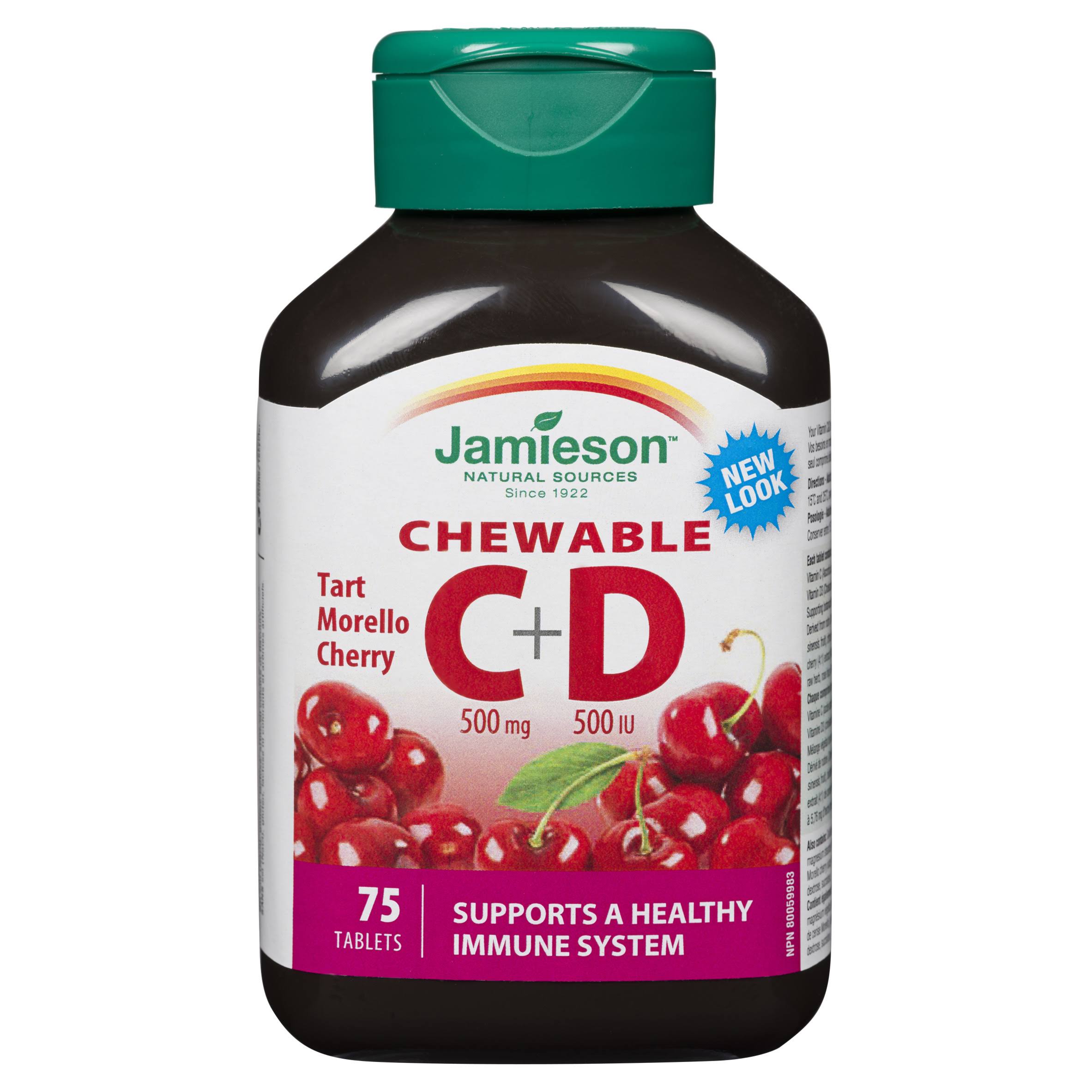 Jamieson Vitamin C + D Supplement - Chewable Formula, Cherry, 75 Tabs