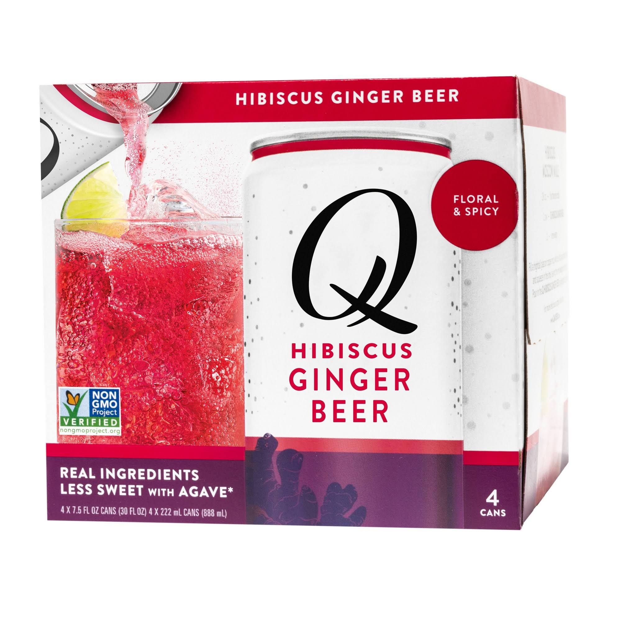 Q Ginger Beer, Hibiscus, Floral & Spicy - 4 pack, 7.5 fl oz cans
