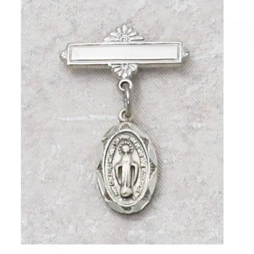 Sterling Silver OVAL MIRAC BABY PIN great baptism christening gift baby badge